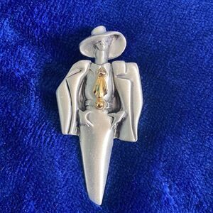 Vintage Silver Tone Woman Boss Executive  Brooch with gold accents Signed